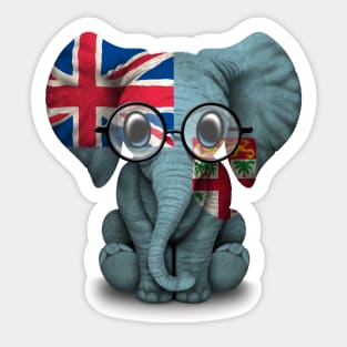 Baby Elephant with Glasses and Fiji Flag Sticker